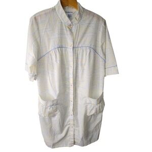 VTG 70s Sears Comfort Coat Robe Duster House Dress Medium Pastel Geometric Print